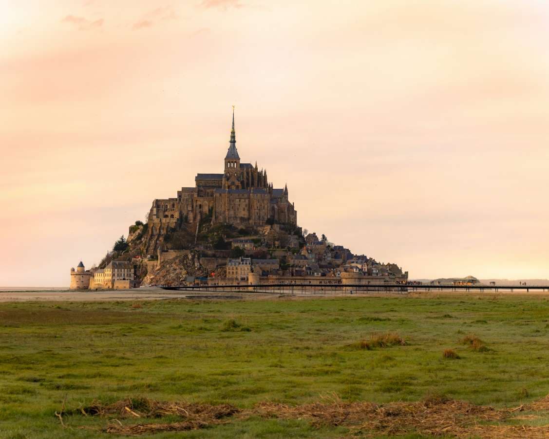Mont Saint-Michel abbey rising above the tidal flats