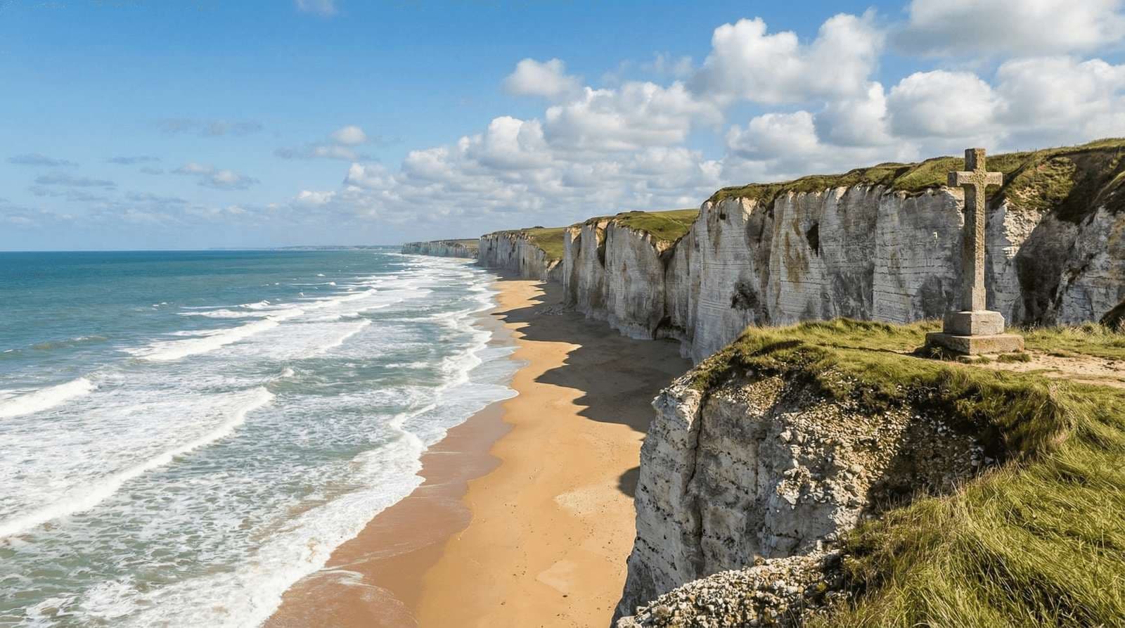 Normandy D-Day beaches coastline with dramatic cliffs