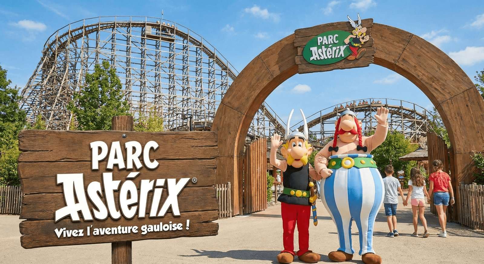 Parc Astérix entrance with family rides
